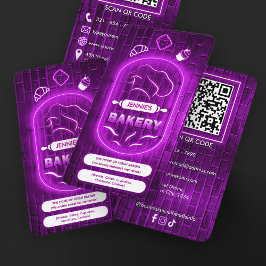 Cartão De Visita Nome da Marca Adicionar Logotipo da Padaria Neon R