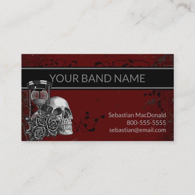Cartão De Visita Nome de Banda Personalizado Rock Skull Rosa Musica (Frente)
