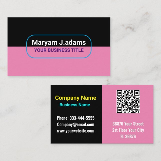 Cartão De Visita Nome de Negócios Moderno Personalizado (Código QR) (Frente/Verso)