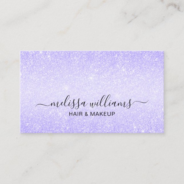 Cartão De Visita Nome de Script Elegante Glitter Roxo Chic (Frente)