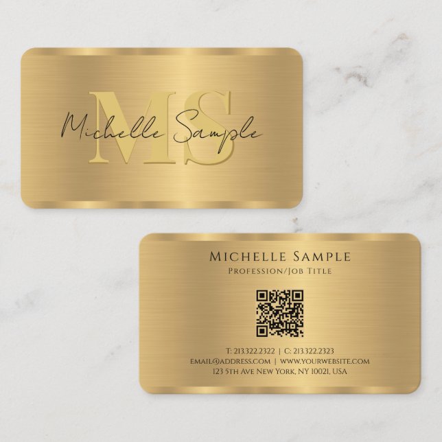 Cartão De Visita Nome de Script Personalizado Código QR Modelo Mono (Frente/Verso)