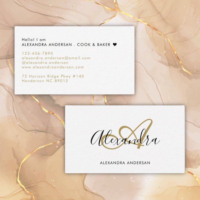 Cartão De Visita Nome de Script Preto Dourado Monograma Elegante (Elegant Monogram Gold Black Script Name Business Card)