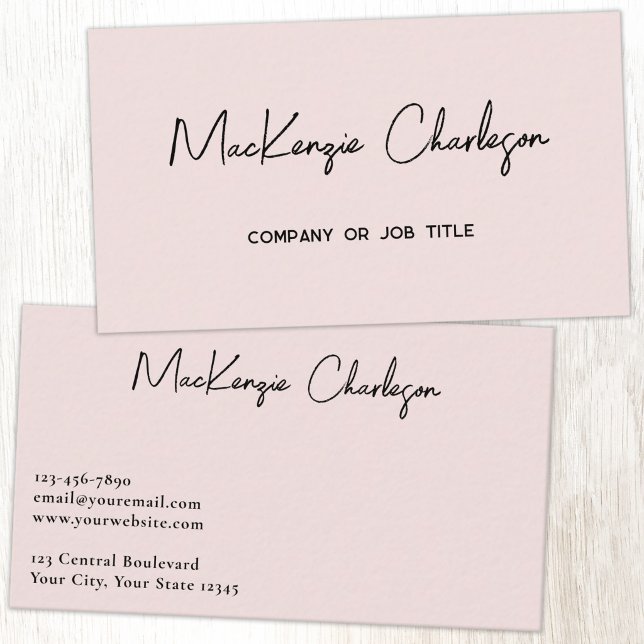 Cartão De Visita Nome de Script Simples Rosa Moderno Rosado (Simple modern minimalist script professional business card design blush pink)