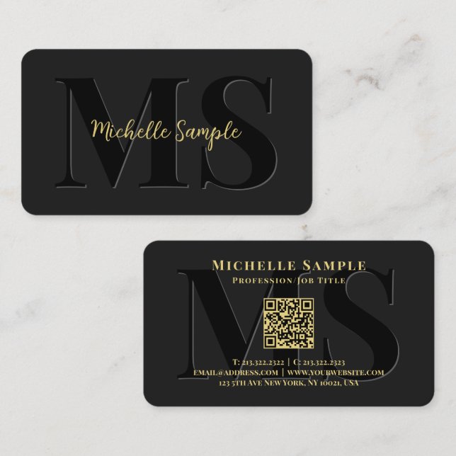 Cartão De Visita Nome de Texto Personalizado Código QR Luxury Calig (Frente/Verso)