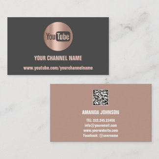 CARTÃO DE VISITA NOME DO CANAL YOUTUBER LOGO CINZA DE CÓDIGO QR