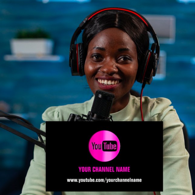 CARTÃO DE VISITA NOME DO CANAL YOUTUBER LOGO QR CODE PINK PRETO (CHANNEL NAME YOUTUBER LOGO QR CODE RED BLACK BUSINESS CARD)