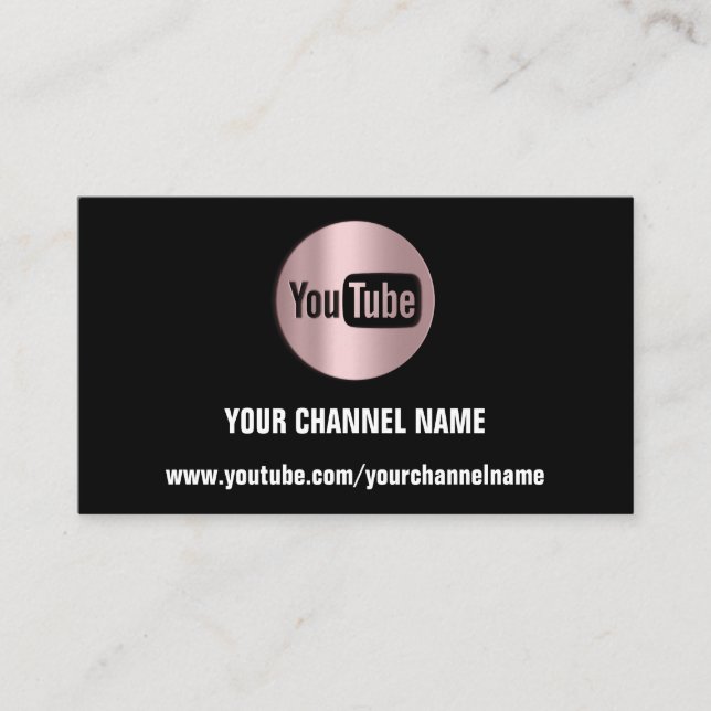 CARTÃO DE VISITA NOME DO CANAL YOUTUBER LOGO QR ROSA BLACK MODERN (Frente)