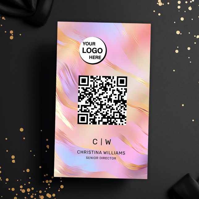Cartão De Visita Nome do Monograma do Código QR Holográfico (Holographic QR Code Monogram Name Business Card)