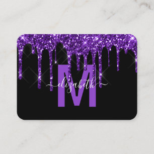 Cartão De Visita Nome do Monograma do Glitter de Disposição Roxo