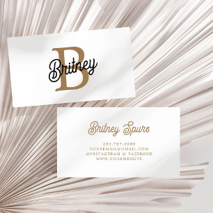 Cartão De Visita Nome do Monograma Elegante Moderno Script Dourado 