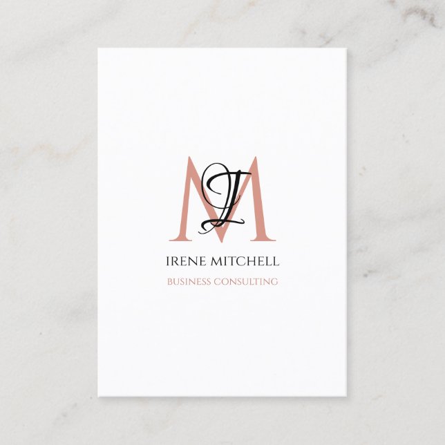Cartão De Visita Nome do Monograma Elegante Rosa branco preto Doura (Frente)