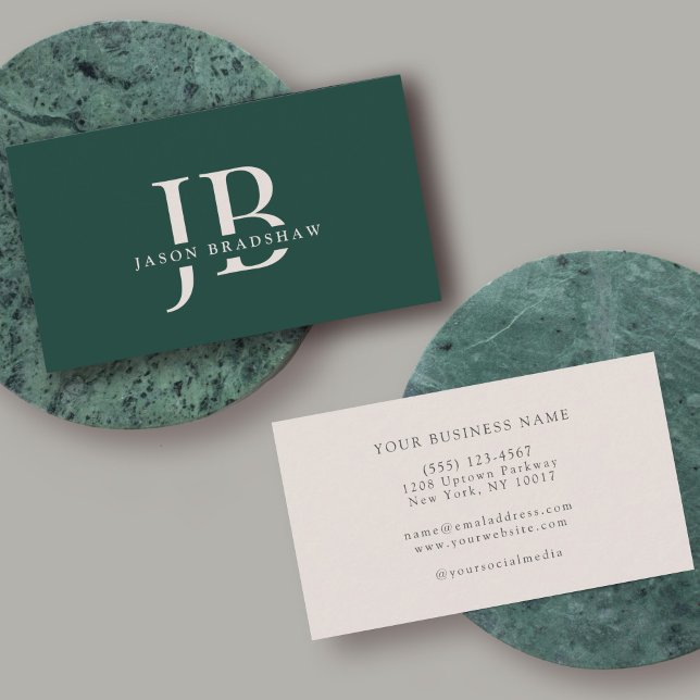 Cartão De Visita Nome do monograma profissional verde clássico simp (Criador carregado)