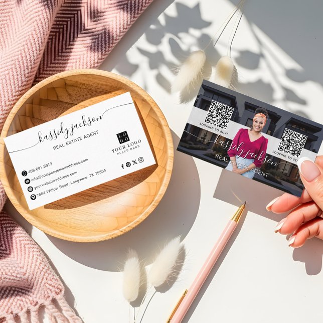 Cartão De Visita Nome do script Código QR do Sell do Comprar de Fot (Script Name Real Estate Photo Buy Sell QR Code Business Card)