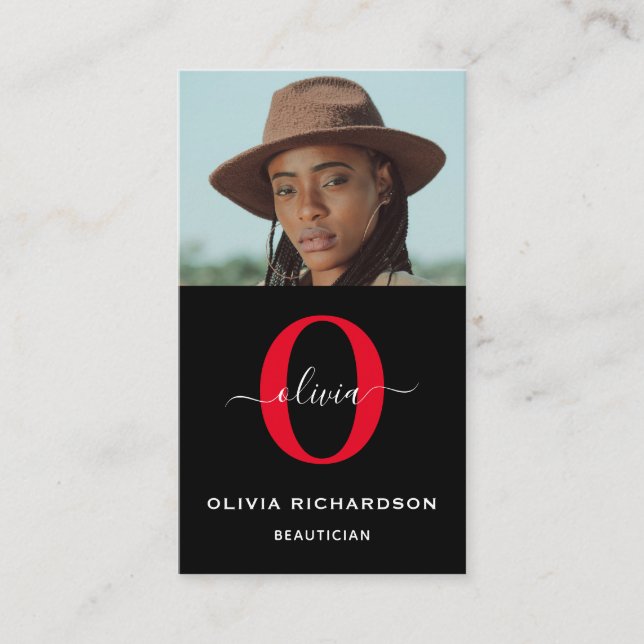 Cartão De Visita Nome do Script do Monograma - Preto - Branco - Car (Frente)