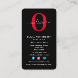 Cartão De Visita Nome do Script do Monograma Vertical Branco Preto