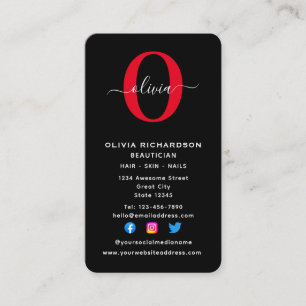 Cartão De Visita Nome do Script do Monograma Vertical Branco Preto