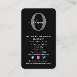 Cartão De Visita Nome do script do monograma vertical Cinza branca