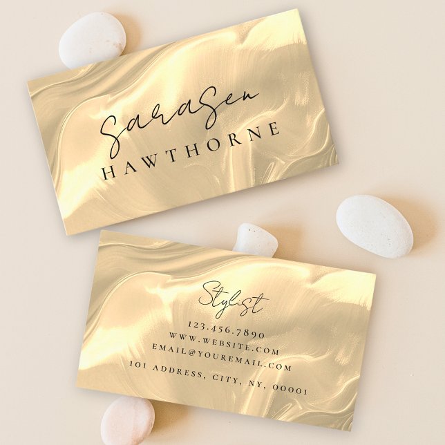 Cartão De Visita Nome do Script Elegante de Luxo Elegante Dourado d (Criador carregado)