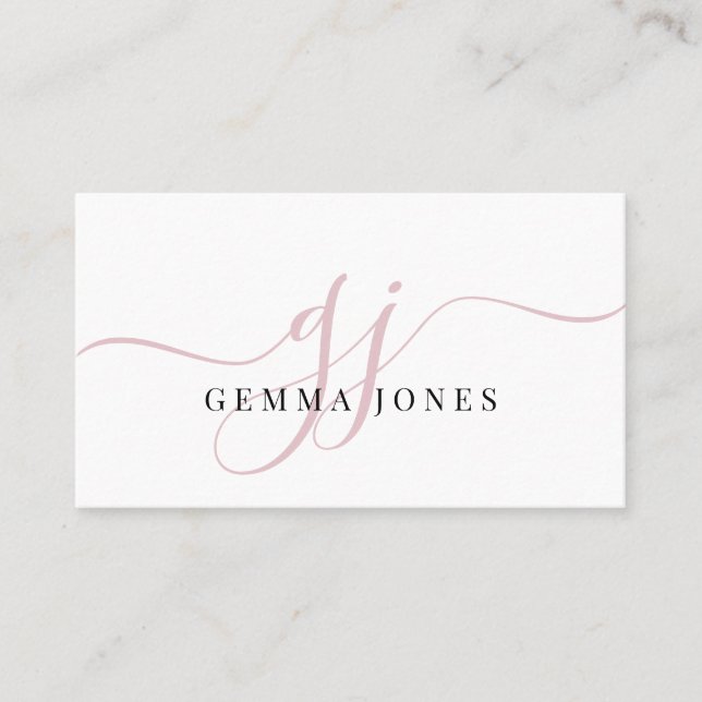 Cartão De Visita Nome do Script Feminino do Monograma Rosa Moderno (Frente)
