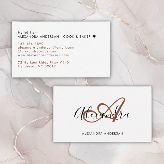 Cartão De Visita Nome do Script Laranja do Monograma Terracotta Ele (Elegant Monogram Terracotta Orange Script Name Business Card
)