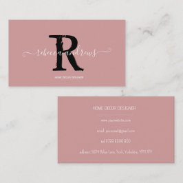 Cartão De Visita Nome do Script Monograma Elegante Rosa Derrante In