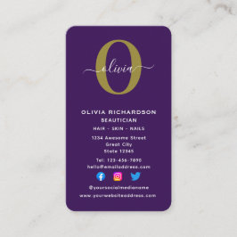 Cartão De Visita Nome do Script Monograma Vertical Dourado Branco P