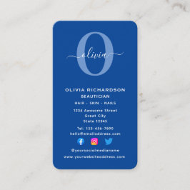 Cartão De Visita Nome do Script Monograma Vertical White Girly Azul