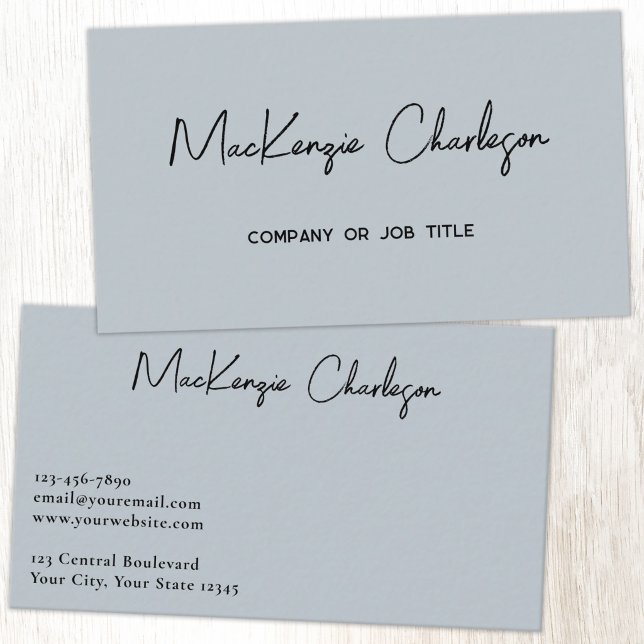 Cartão De Visita Nome do Script Simples Moderno Azul Pó (Simple modern minimalist script professional business card design powder blue)