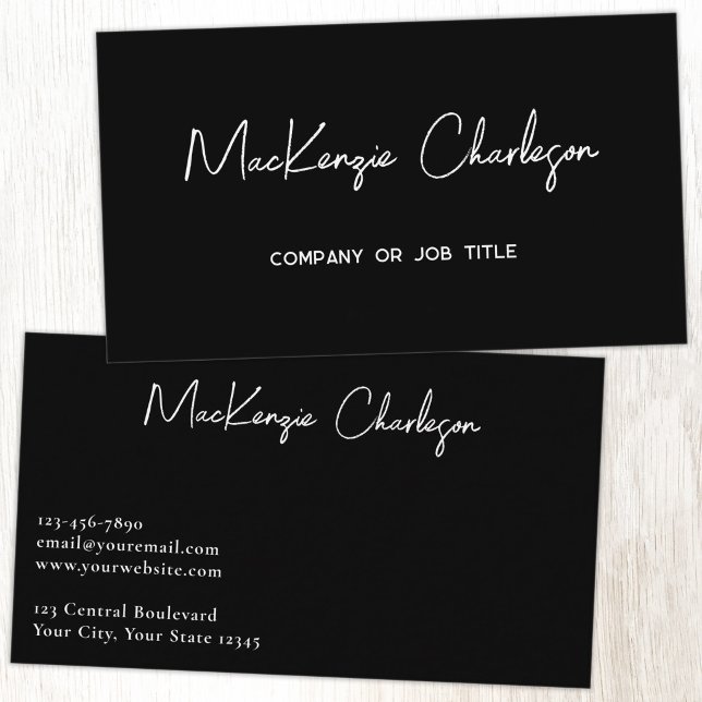 Cartão De Visita Nome do Script Simples Moderno Preto (Simple modern minimalist script professional business card design black)
