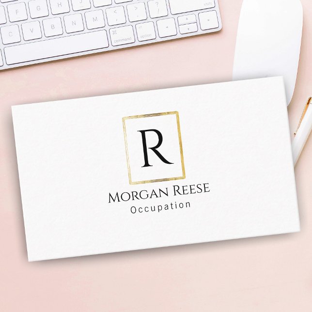 Cartão De Visita Nome & Monograma, código QR, Design Dourado (Criador carregado)