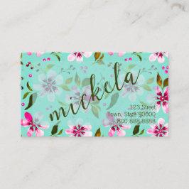 Cartão De Visita Nome Personalizado Aquarela Floral Rosa e Água