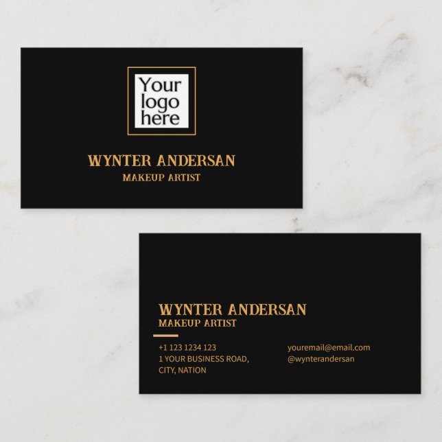 Cartão De Visita Nome Personalizado de Luxo Chic Dourado Mínimo Pre (Frente/Verso)