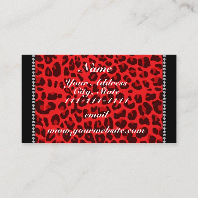 Cartão De Visita Nome personalizado padrão leopardo vermelho (Frente)