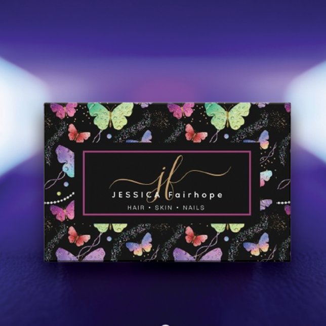 Cartão De Visita Nome Pessoal Borboletas Brilhantes Roxas Elegantes (Criador carregado)