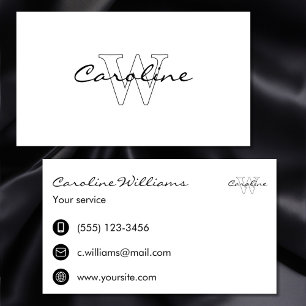 Cartão De Visita Nome simples e elegante monograma branco preto