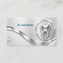 Cartão De Visita Nomeação de Dentista Empresarial Modern Silver Met