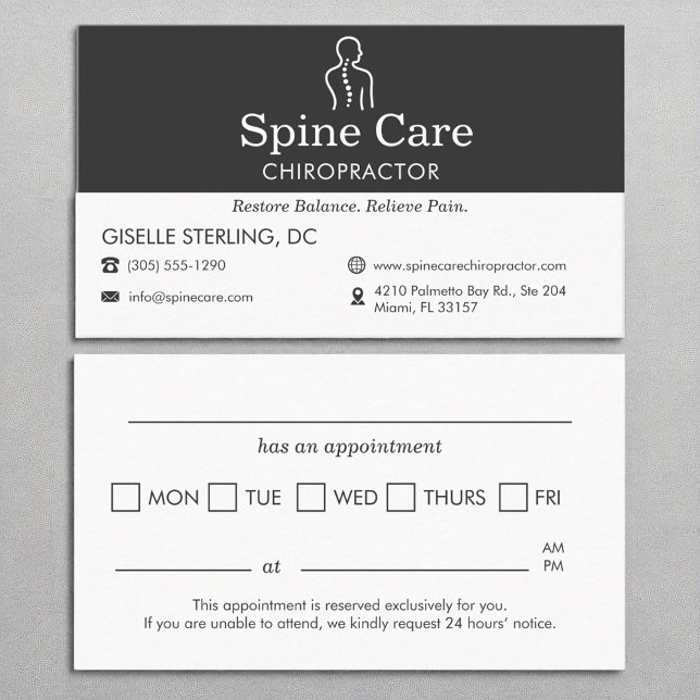 Cartão De Visita Nomeação do escritório do Chiropractor do Spine Ca (Criador carregado)