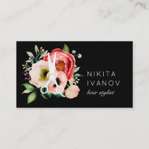 Cartão De Visita Nomeação do logotipo de Tesoura Floral Salon Ele
