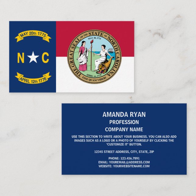 Cartão De Visita North Carolinian Flag & Seal, Carolina do Norte (Frente/Verso)