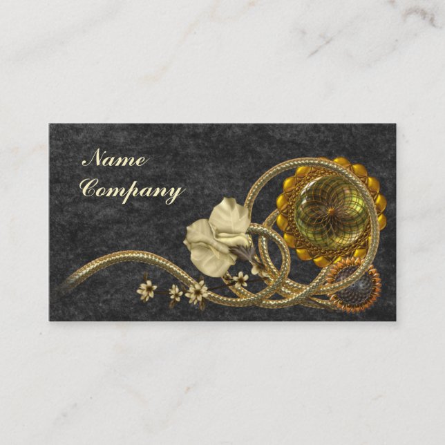 Cartão De Visita Nostalgia preta & Dourado (Frente)