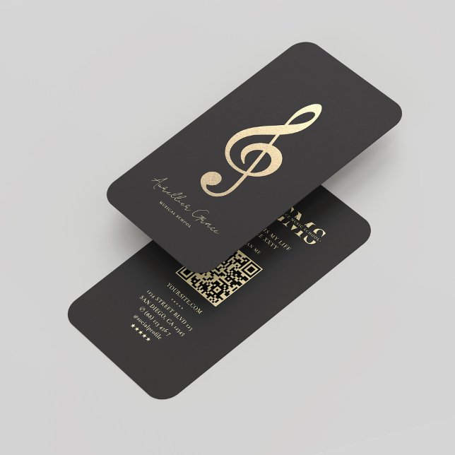 Cartão De Visita Nota Musical Dourada de Monograma Moderno (Modern Monogram Black Gold Musical Note Business Card
)