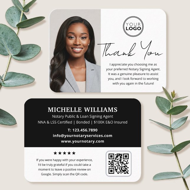 Cartão De Visita Notário Moderno Obrigado Público Foto Código QR Pr (Criador carregado)