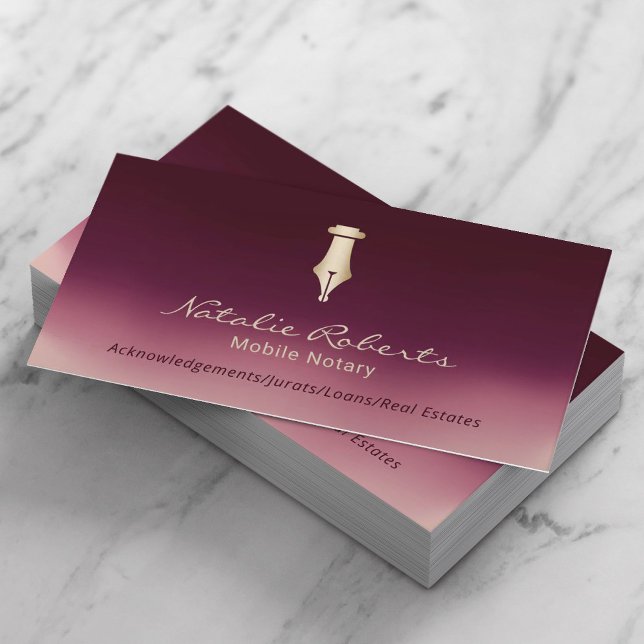 Cartão De Visita Notário Móvel Dourado Assinando Caneta Vermelho Bo (Criador carregado)