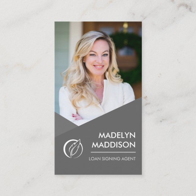 Cartão De Visita Notary Loan Signal Agent Modern Cinza Foto (Frente)