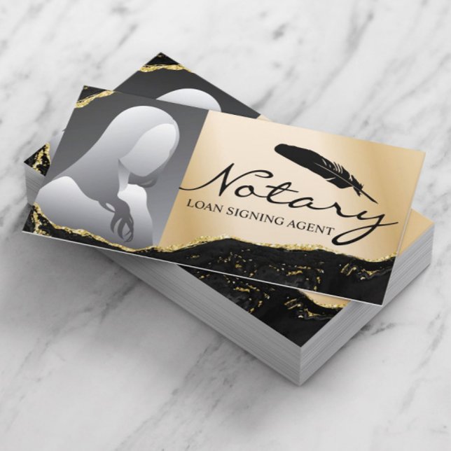 Cartão De Visita Notary Loan Signal Agent Modern Dourado Agate Foto (Criador carregado)