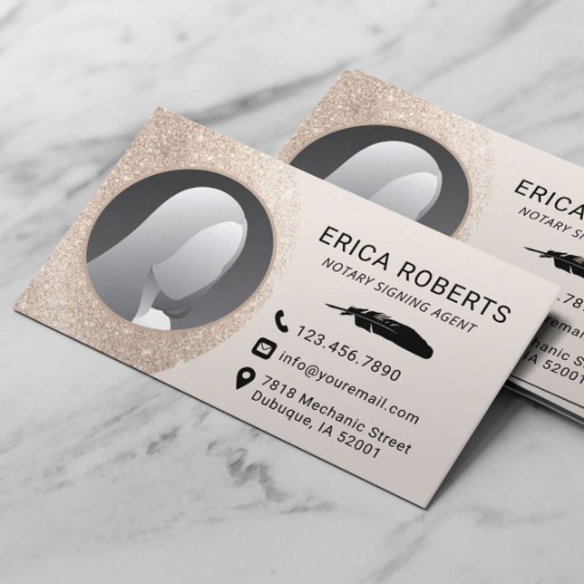 Cartão De Visita Notary Signing Agent Elegant Ivory Foto Dourada (Criador carregado)