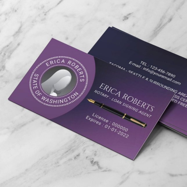 Cartão De Visita Notary Signing Agent Modern Deep Purple Photo (Criador carregado)