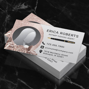 Cartão De Visita Notary Signing Agent Modern Rosa Dourado Foto Flor