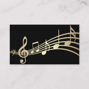 Cartão De Visita Notas de música Douradas e elegantes em preto Ca