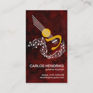 Cartão De Visita Notas De Música Flutuantes Guitarra Riffs Red Gru